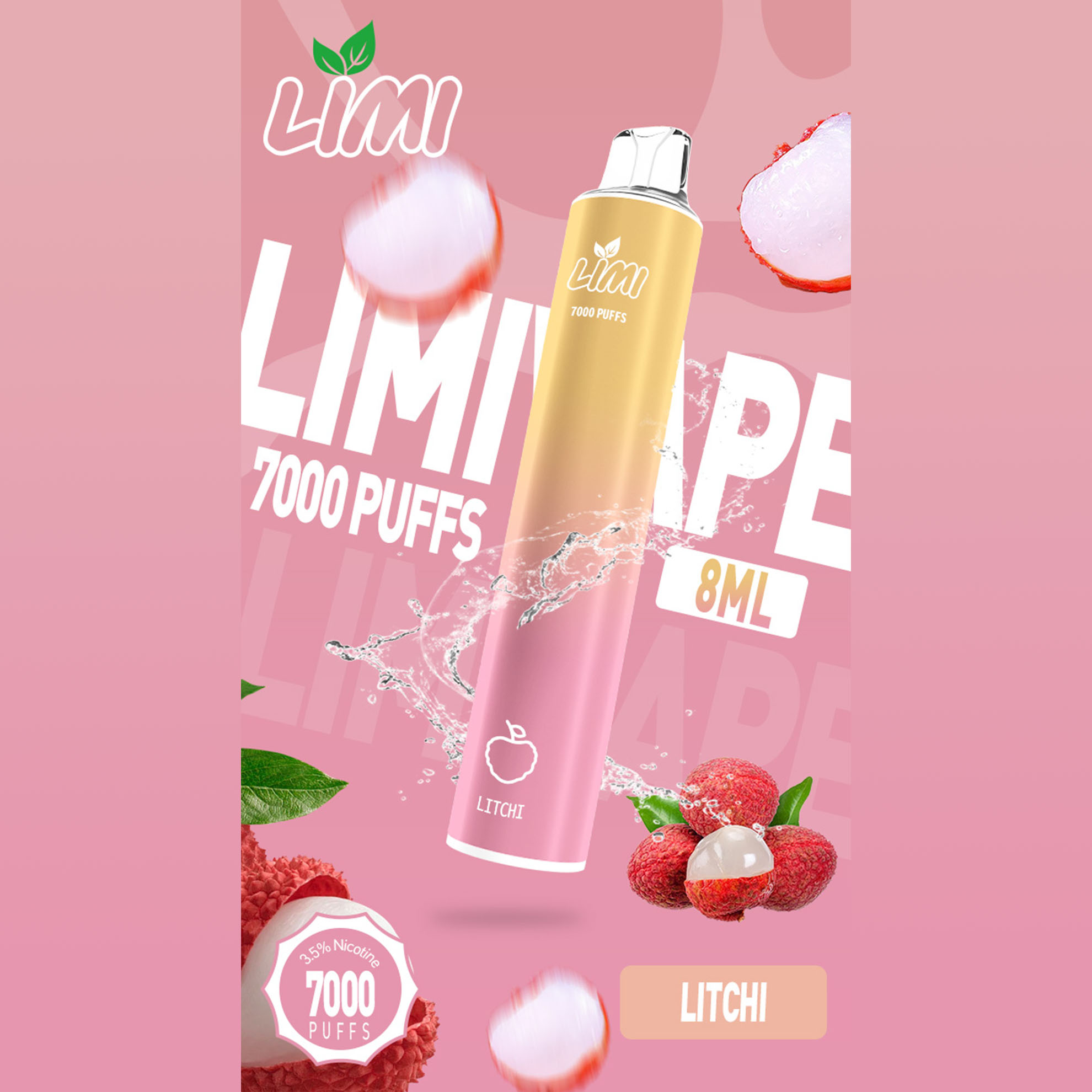 LIMI 一次性電子煙｜荔枝口味・拋棄式電子菸・約 7000 口・炫彩發光設計