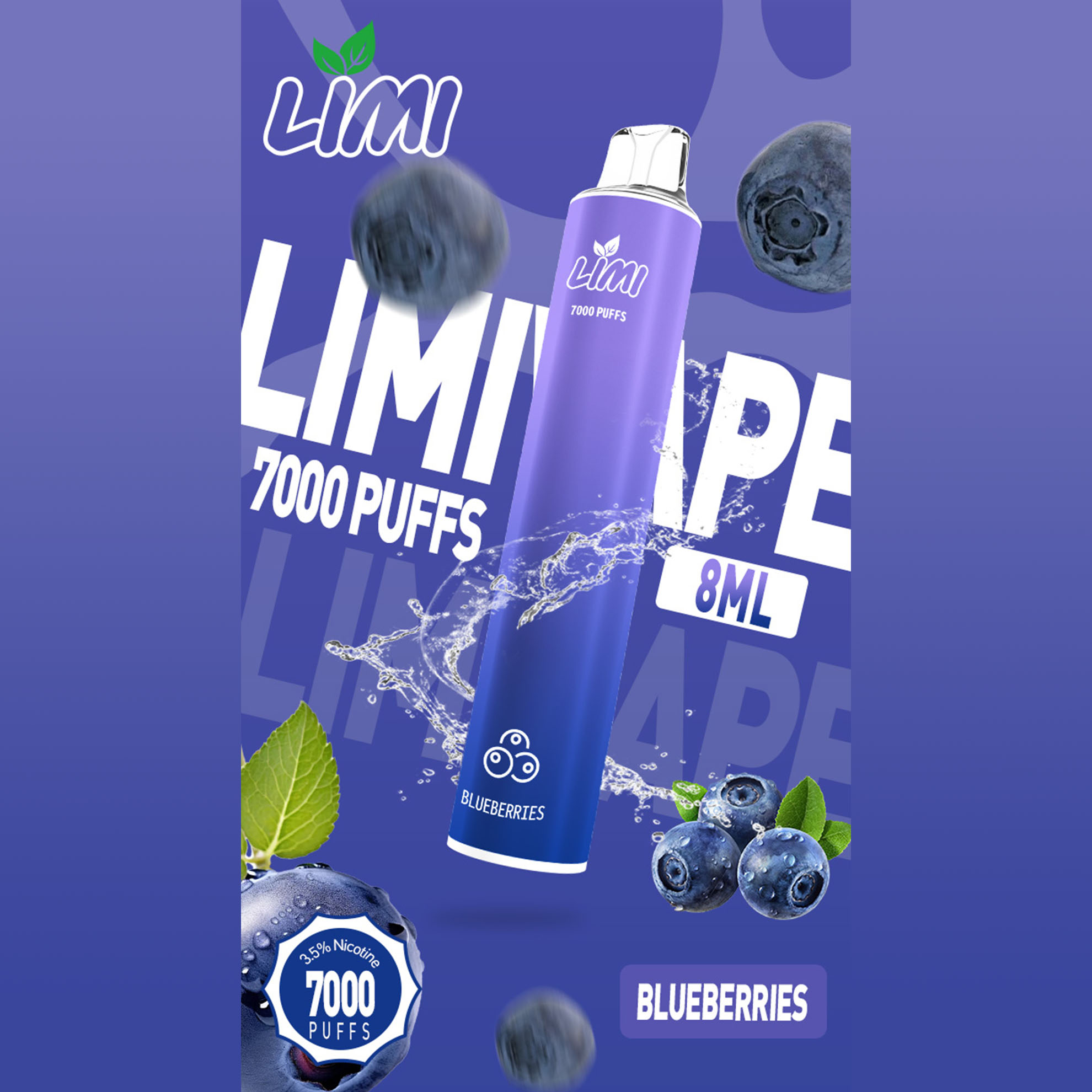 LIMI 一次性電子煙｜藍莓口味・拋棄式電子菸・約 7000 口・炫彩發光設計