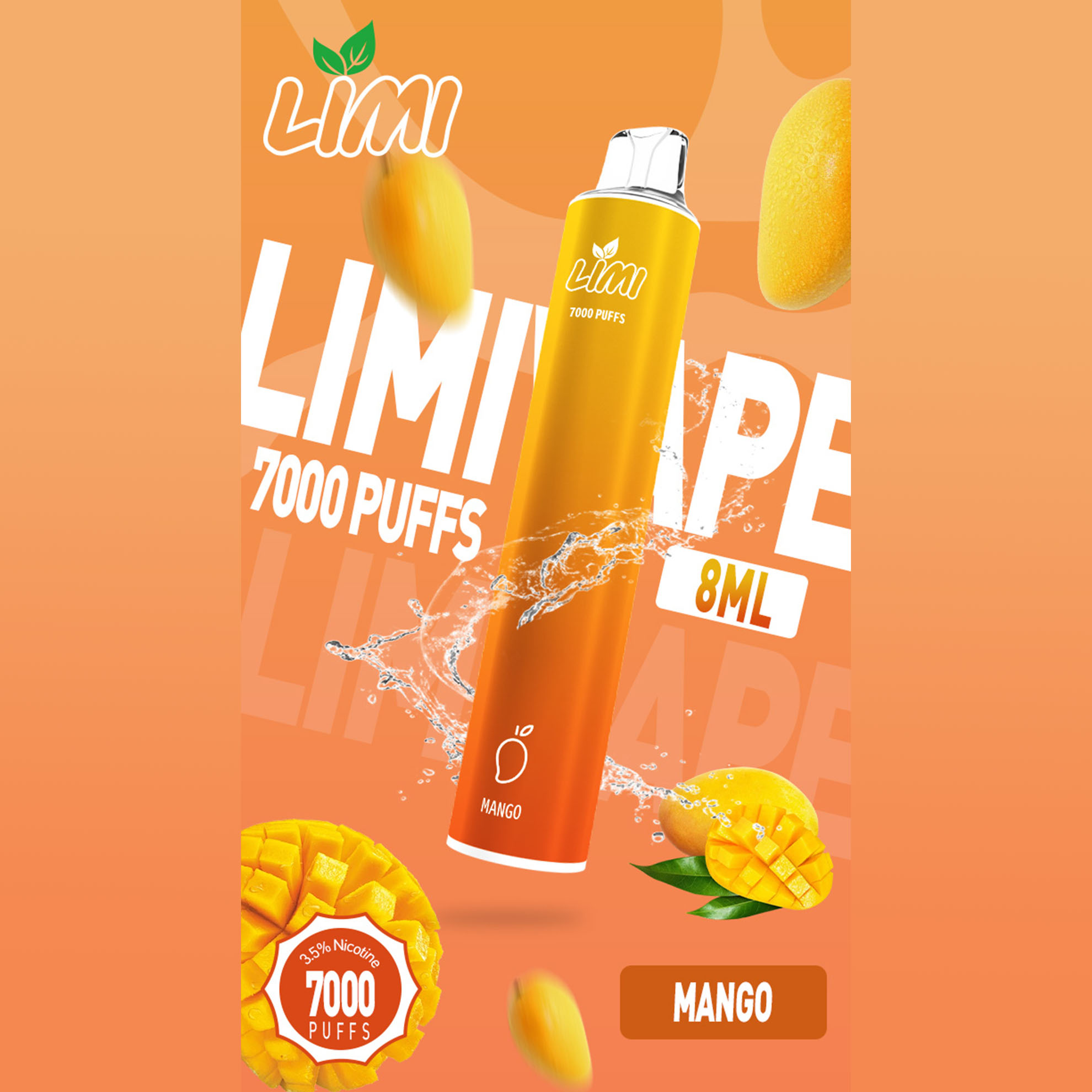 LIMI 一次性電子煙｜芒果口味・拋棄式電子菸・約 7000 口・炫彩發光設計